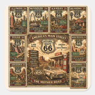 Route 66 Americana Wegrestaurant Reis Stempel Kuns Vierkante Sticker