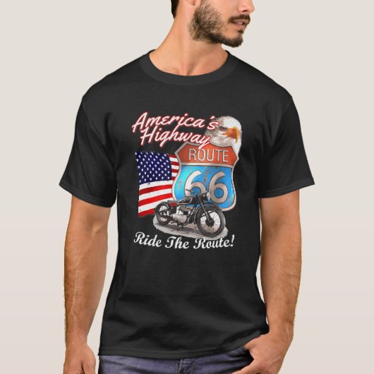 Route 66 America's Highway Road Trip USA Motorcycl T-shirt (Voorkant)