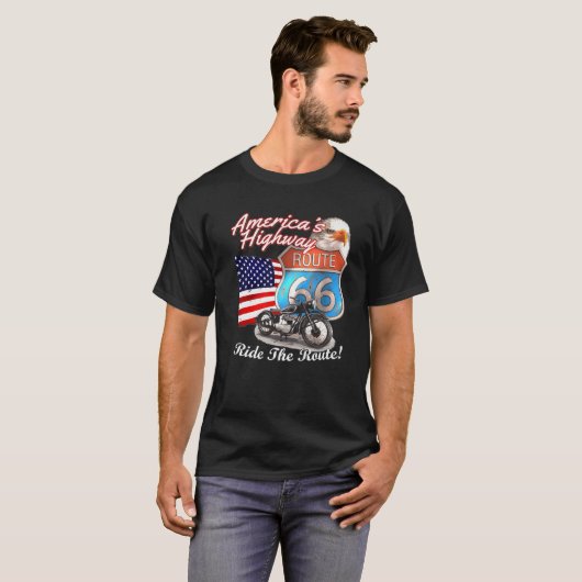 Route 66 America's Highway Road Trip USA Motorcycl T-shirt (Voorkant volledig)