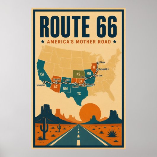 Route 66 America's Mother Road Poster (Voorkant)