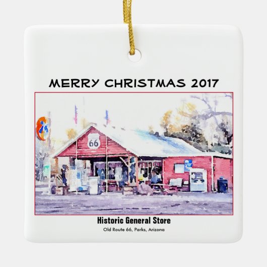 Route 66 Arizona General Store Waterverf Sjabloon Keramisch Ornament (Voorkant)