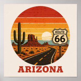 Route 66 Arizona Woestijn Cactus Zonsondergang Poster