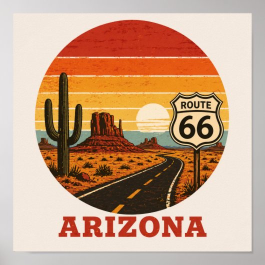 Route 66 Arizona Woestijn Cactus Zonsondergang Poster (Voorkant)