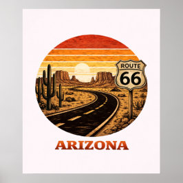 Route 66 Arizona Woestijn Retro Streep Sunset Post Poster