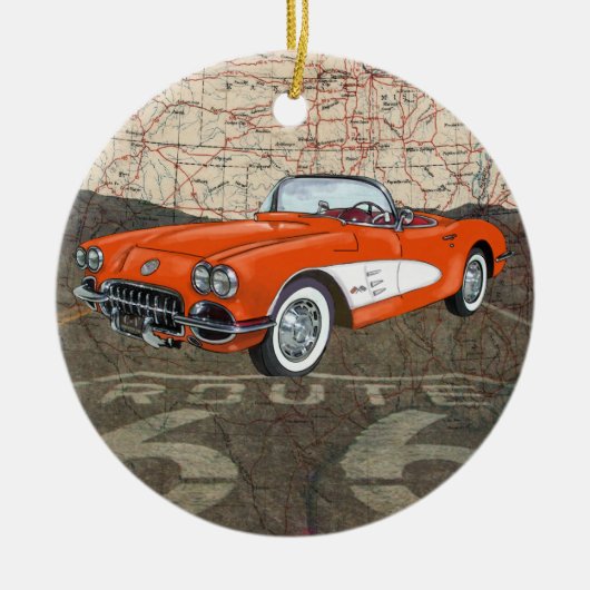 Route 66  Auto - SRF Keramisch Ornament (Voorkant)