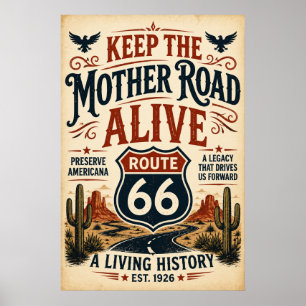 route 66 Behoud Americana Mother Road Erfgoed Poster