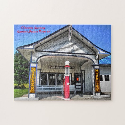 Route 66 Benzine Stations. Kerstgroeten Legpuzzel (Horizontaal)