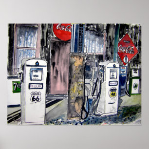 route 66 benzinestation  kunst poster