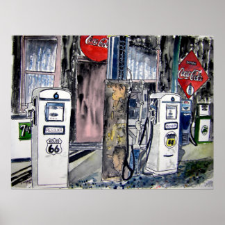 route 66 benzinestation kunst poster