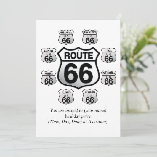 Route 66 Birthday-uitnodiging. Kaart (Staand voorkant)