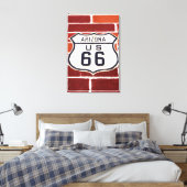 Route 66 bord op baksteen canvas afdruk (Insitu (Slaapkamer))