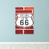 Route 66 bord op baksteen canvas afdruk (Insitu (Houten vloer))