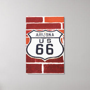 Route 66 bord op baksteen canvas afdruk