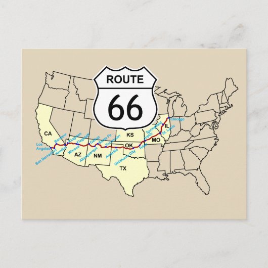 Route 66 briefkaart (Voorkant)
