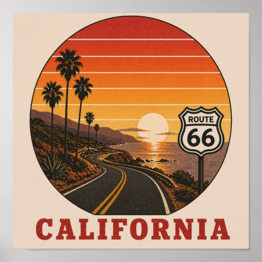 Route 66 California Coastal Sunset Highway Poster (Voorkant)