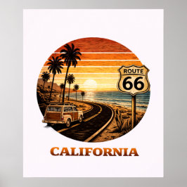 Route 66 California Retro Zonsondergang Kustposter Poster