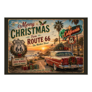 Route 66 Californië Kerst Wand Kunst Foto Afdruk