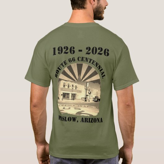 Route 66 Centennial Sepia Winslow Arizona Back T-shirt (Achterkant)