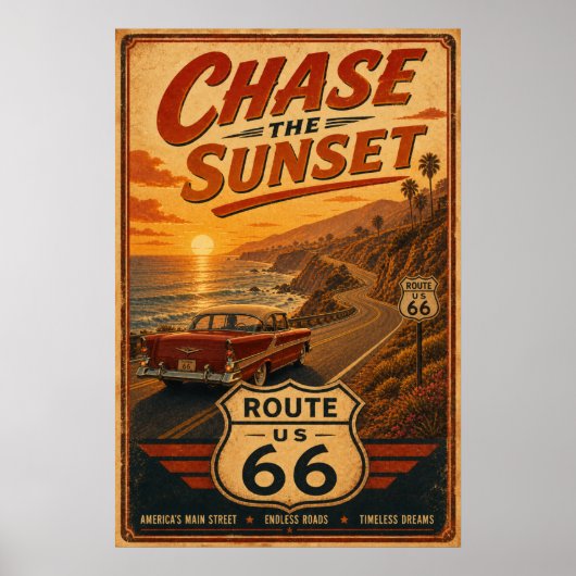 Route 66 Chase Sunset Road Kunst Poster (Voorkant)