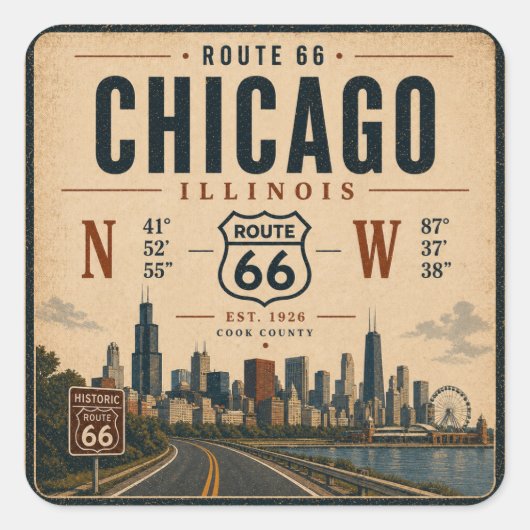Route 66 Chicago Bagsticker Vierkante Sticker (Voorkant)