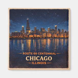 Route 66 Chicago Silhouet Koelkast Souvenir Magneet