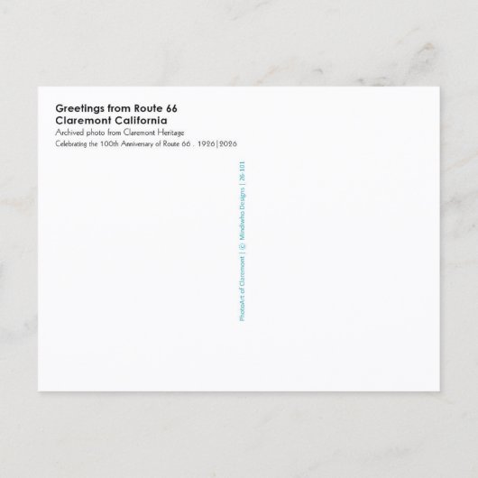 Route 66 Claremont Postcard Briefkaart (Achterkant)