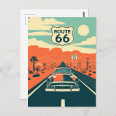 Route 66 contrastontwerp met klassieke auto briefkaart (Voorkant / Achterkant)