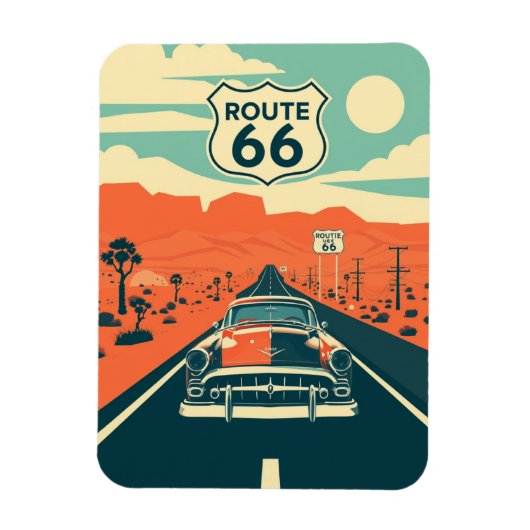 Route 66 contrastontwerp met klassieke auto magneet (Verticaal)