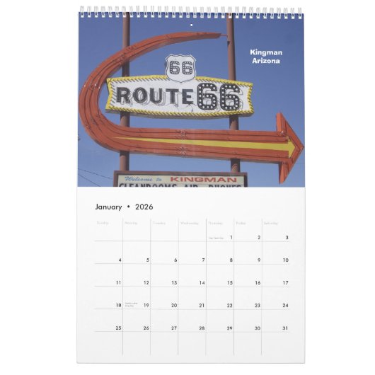 Route 66 - Datum begint wanneer u het koopt Kalender (Jan 2026)