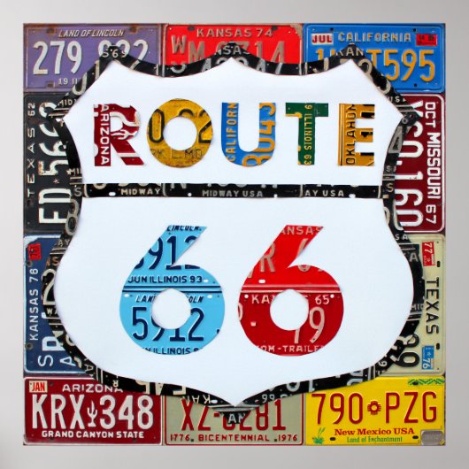 Route 66 de Kunst van het Bord van de Vergunning d Poster (Voorkant)