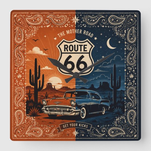Route 66 Desert Night Wandklok (Voorkant)