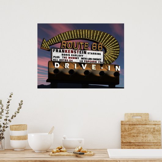 Route 66 Drive-In Retro Neon Poster (Keuken)