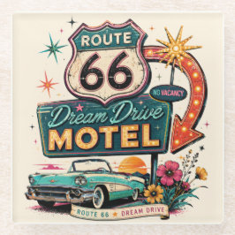 Route 66 Droom Drive Motel Retro Cruiser Kunst Glazen Onderzetter