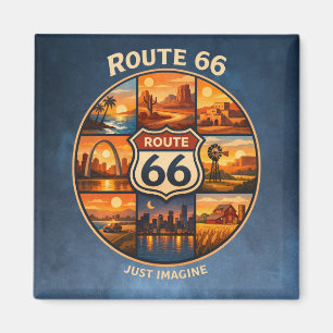 Route 66 Droom Stops Donkerblauwe Reis Scènes Magneet