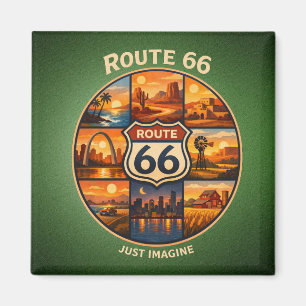 Route 66 Droom Stops Sage Groene Reis Scènes Magneet