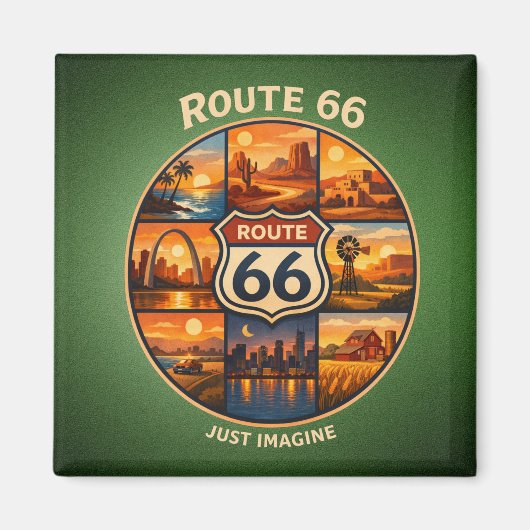 Route 66 Droom Stops Sage Groene Reis Scènes Magneet (Voorkant)