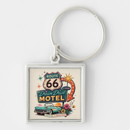 Route 66 Droomrit Retro Wegreis Charme Sleutelhanger (Voorkant)