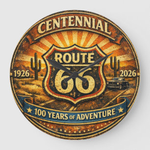 Route 66 Eeuwfeest 1926–2026 Woestijnzonsondergang Grote Klok
