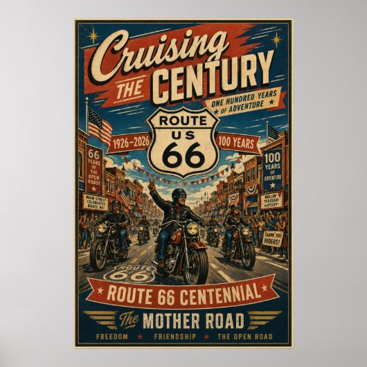 route 66 Eeuwfeest Biker Main Street Poster (Voorkant)