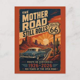 Route 66 Eeuwfeest Blauwe Klassieke Auto Woestijnw Briefkaart