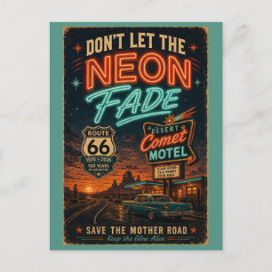 Route 66 Eeuwfeest Desert Motel Nacht Rit Briefkaart