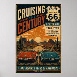 Route 66 Eeuwfeest Desert Road Cruise Muurkunst Poster