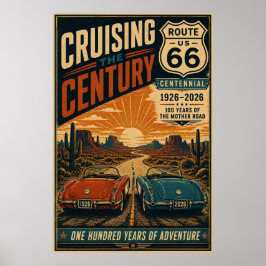Route 66 Eeuwfeest Desert Road Cruise Muurkunst Poster
