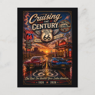 Route 66 Eeuwfeest Klassieke Auto's Neon Weg Briefkaart