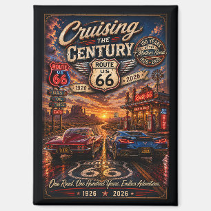 Route 66 Eeuwfeest Klassieke Auto's Neon Weg Magneet