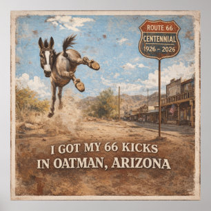 Route 66 Eeuwfeest Oatman Ezel Reis Kunst Poster