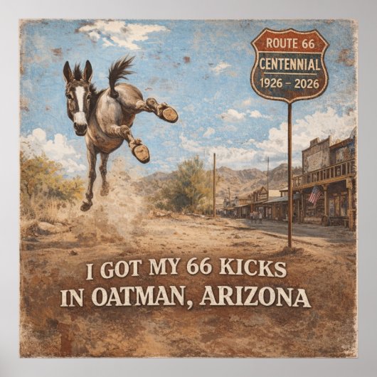 Route 66 Eeuwfeest Oatman Ezel Reis Kunst Poster (Voorkant)