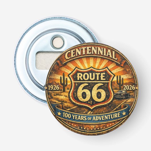 Route 66 Eeuwfeest Retro Barware Button Flesopener (Voorkant)