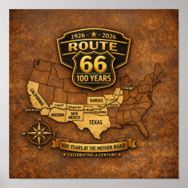Route 66 Eeuwfeest Vintage Kaartontwerp Poster