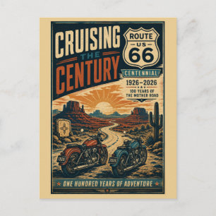Route 66 Eeuwfeest Vintage Motorfiets Woestijnrit Briefkaart